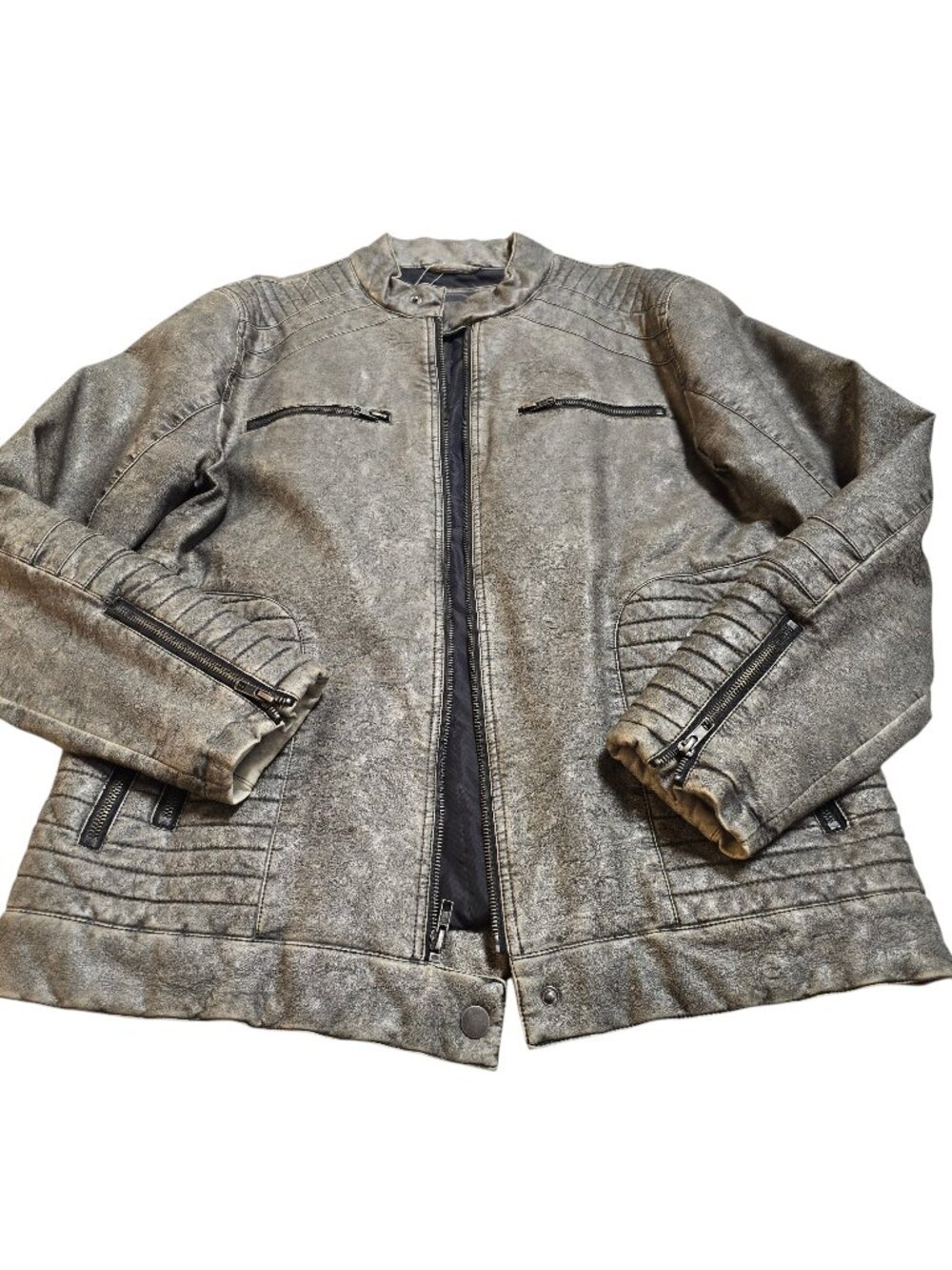 BKE Men's Gray Zipper Front Biker Jacket Medium